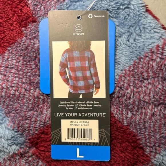 Eddie Bauer NWT Women's Plush Quarter Zip in Harbor Check Size Large - Picture 5 of 5